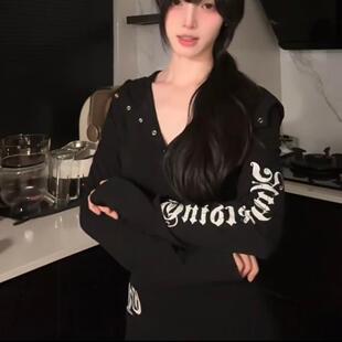 时尚 人棉螺纹1 1冬季 新款 T恤女设计感小众印花上衣 休闲百搭长袖