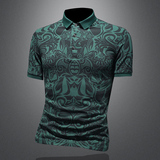 D3323356P75镂空黑色2023春夏丝光棉翻领短袖POLO衫印花潮，男装Polo衫，电商D332