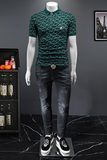 D3322415P75假模绿色2024春夏丝光棉翻领短袖POLO衫刺绣潮，男装Polo衫，电商D332