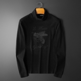 D3328108P80平铺黑色2023秋冬纯棉中领长袖打底衫磨毛加厚潮，男装T恤，电商D332