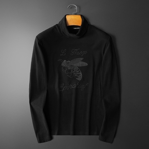 D332 8108 P80 平铺黑色 2023秋冬纯棉中领长袖打底衫 磨毛加厚潮,男装T恤,电商D332