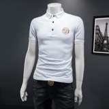 D3322402P75假模白色2024春夏丝光棉翻领短袖POLO衫刺绣潮，男装Polo衫，电商D332
