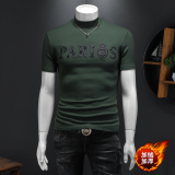 D33236968P85假模绿色2025秋冬纯棉中领短袖打底衫加绒加厚，男装T恤，电商D332