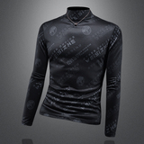 D33287412P100镂空黑咖2024秋冬天丝棉中领长袖打底衫加厚潮，男装T恤，电商D332