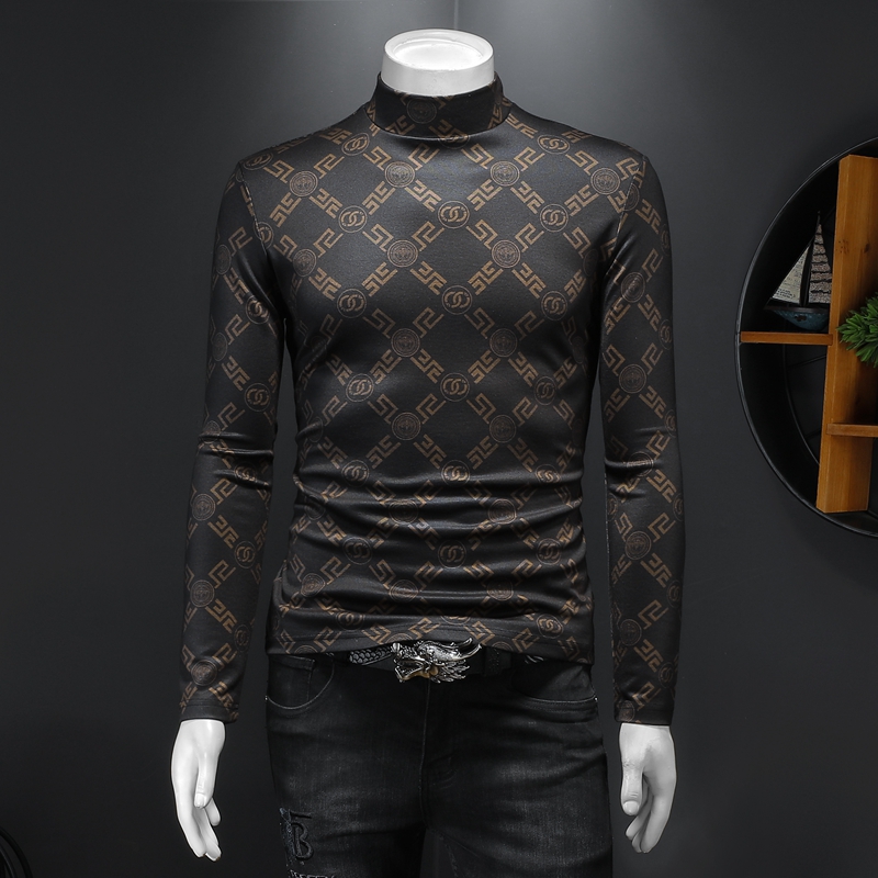 D33227426P100假模黑色2021秋冬天丝棉中领长袖打底衫加厚潮，男装T恤，电商D332