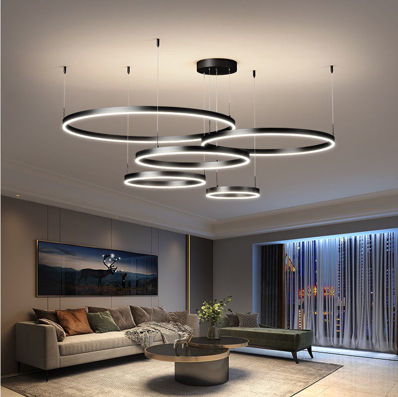 客厅吊灯现代简约极简轻奢餐厅大厅酒店大堂办公室店铺前台圆环灯