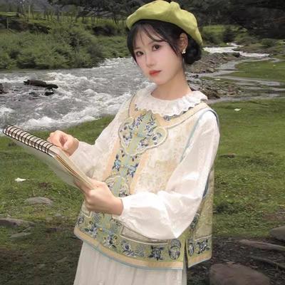 单马夹2025春夏新中式国风重工复原感印花圆领对襟马甲女