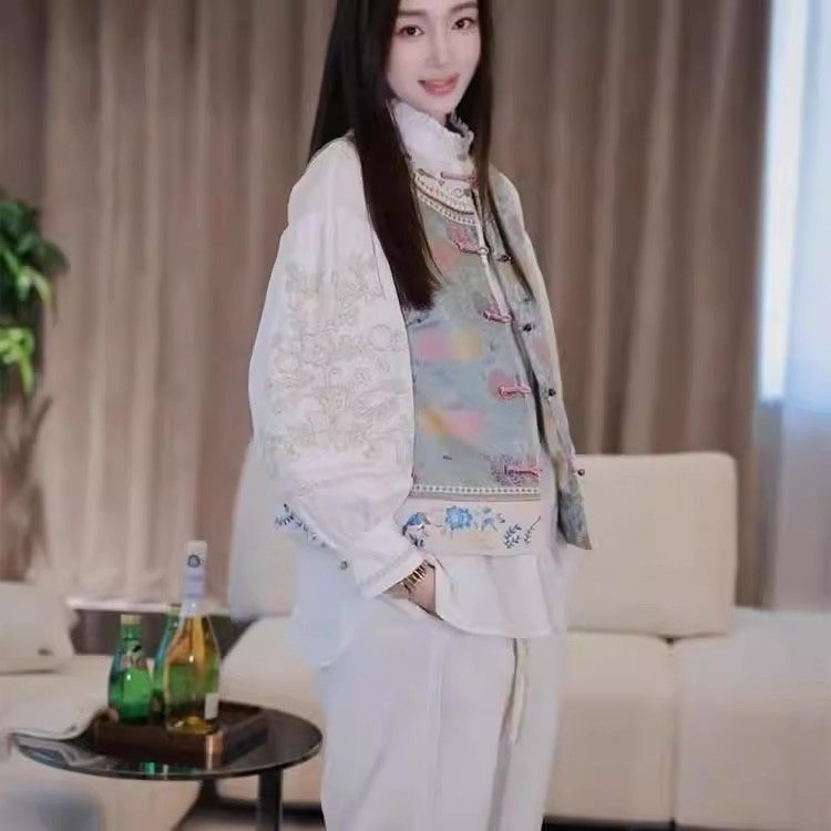 新中式马甲女2025春季高端唐装印花立领马夹国风上衣