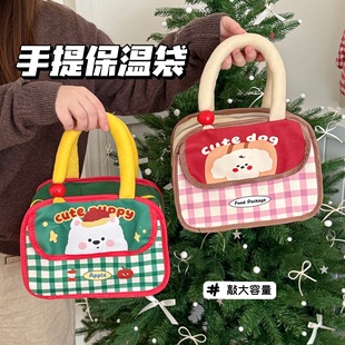圣诞便当包可爱小狗手提保温饭盒袋上班族带饭餐盒学生午餐盒饭包
