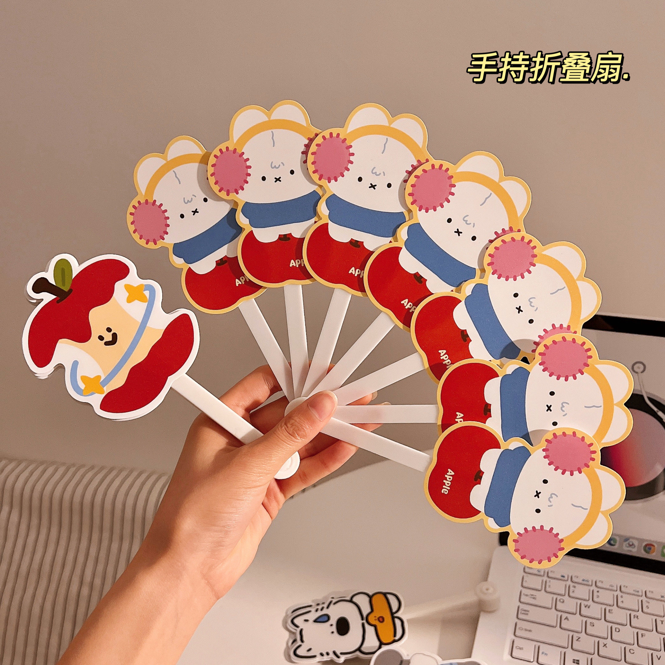 原创折扇异形卡通七折扇夏季便携图片