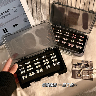 ins风首饰盒耳钉专用收纳盒大容量防尘精致便携耳饰饰品整理盒子