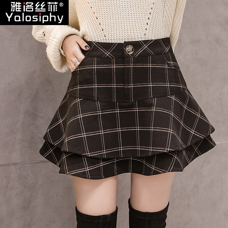 韩版秋冬弹力格子蛋糕裙鱼尾裙荷叶边裙打底外穿毛呢短裙a字裙女|ruв категории Женская одежда, юбка - от Buy2taobao.com для оказания профессиональной услуги покупки агента Taobao