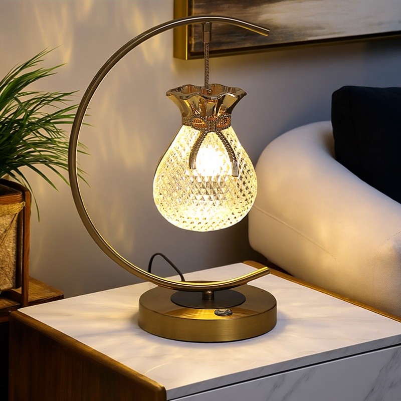 简约现代少女风玻璃福袋床头灯