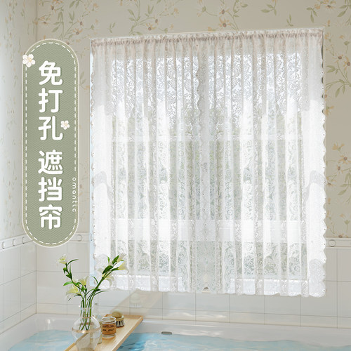 免打孔安装纱帘伸缩杆门帘简易少女法式蕾丝窗帘遮挡帘网红隔断帘