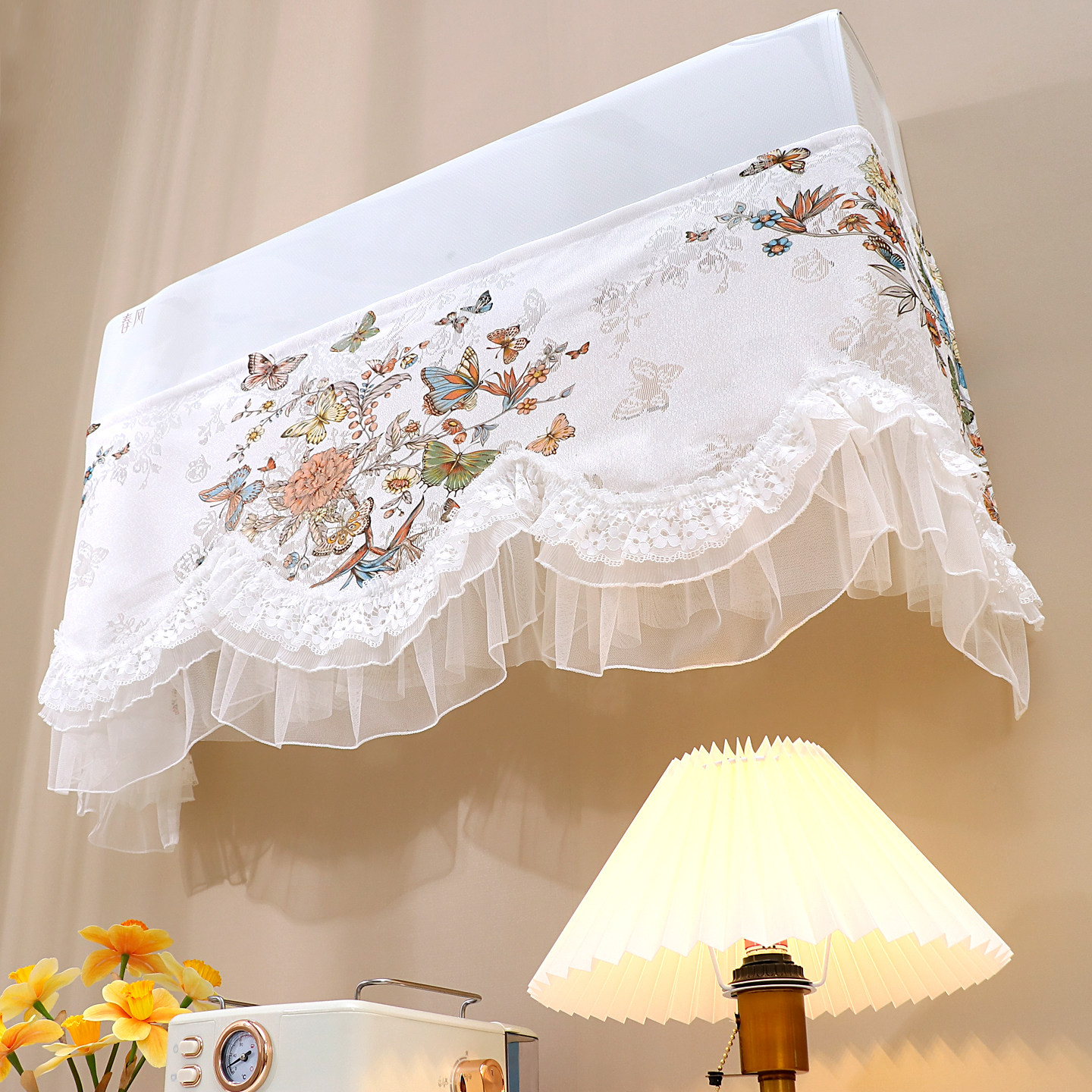 蕾丝印花空调挡风帘田园风防尘罩空调防直吹挡风帘坐月子婴儿通用