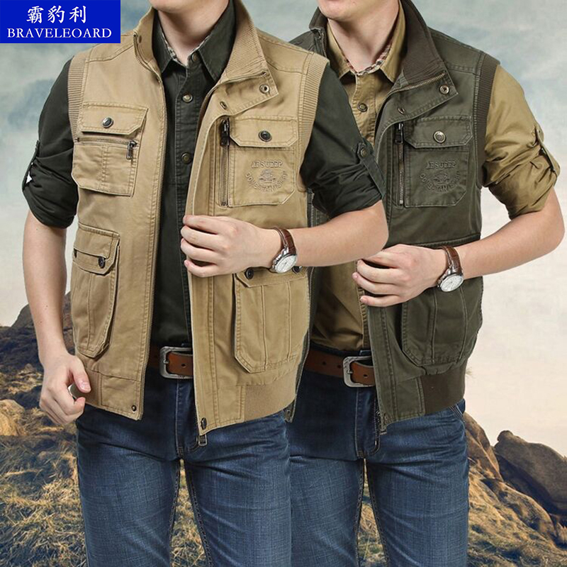 春秋季新款纯棉工装摄影钓鱼休闲马夹男装背心大码户外马甲外套男