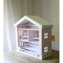 粉色木质盲盒场景道具娃屋三层建筑模型带窗户装 饰展示架