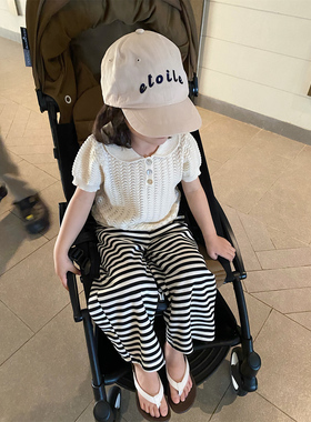 YUSONG◆2025夏季新款女儿童装休闲洋气短袖polo领镂空针织T恤衫