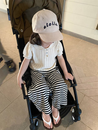 YUSONG◆2026夏季新款女儿童装休闲洋气短袖polo领镂空针织T恤衫