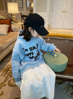 YUSONG◆2026春秋新款男童女儿童装韩版休闲洋气字母连帽套头卫衣