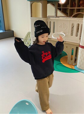 儿童刺绣字母卫衣加绒套头上衣