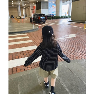 YUSONG◆2025春秋新款男童女儿童装日系休闲条纹打底内搭T恤卫衣