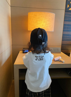 YUSONG◆2025夏季新款男宝宝女儿童装字母白色纯棉半短袖T恤薄款