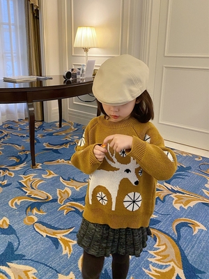 YUSONG◆儿童秋冬麋鹿提花毛衣
