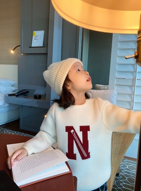 YUSONG◆2024冬季新款女儿童装男童韩版休闲洋气加厚打底白色毛衣