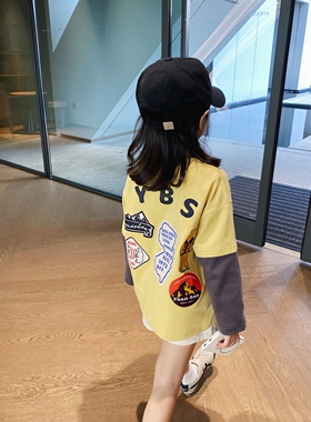 YUSONG◆2025春秋新款女儿童装日系休闲男童装假两件长袖T恤卫衣