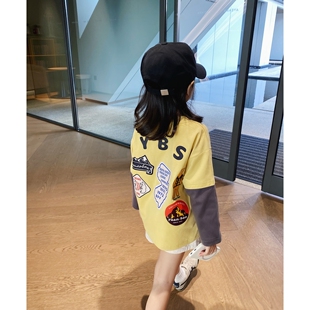 假两件长袖 YUSONG 日系休闲男童装 女儿童装 T恤卫衣 2025春秋新款