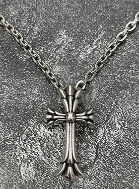 克罗双层十字长链泰银做旧项链不掉色