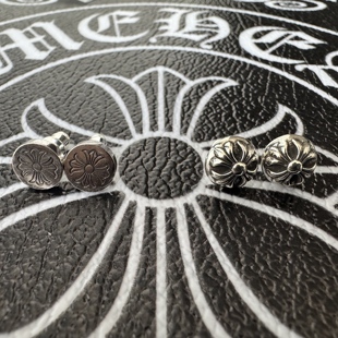 单个在售！！！925银针克罗圆形十字花平面十字花耳钉做旧集合