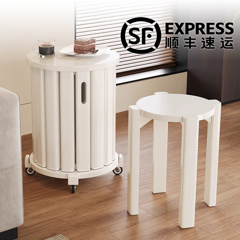 实木可叠放凳子家用叠叠乐折叠凳轻奢高级感客人备用凳中式圆凳子