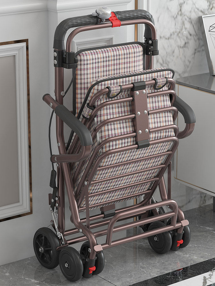 便携家用老人代步车可折叠购物四轮买菜车可推可坐老年收纳手推车