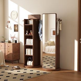 可旋转全身落地镜家用卧室杂志收纳柜全身镜衣帽架一体大全身镜子