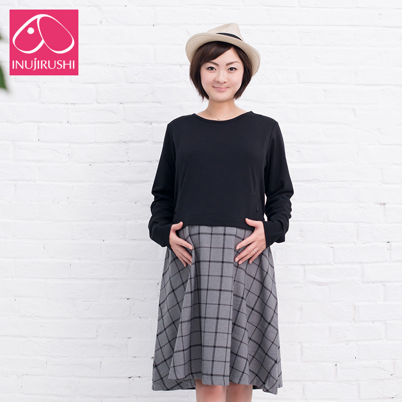 日本犬印孕妇连衣裙妈咪月子哺乳衣潮妈时尚外出喂奶孕妇裙春秋装