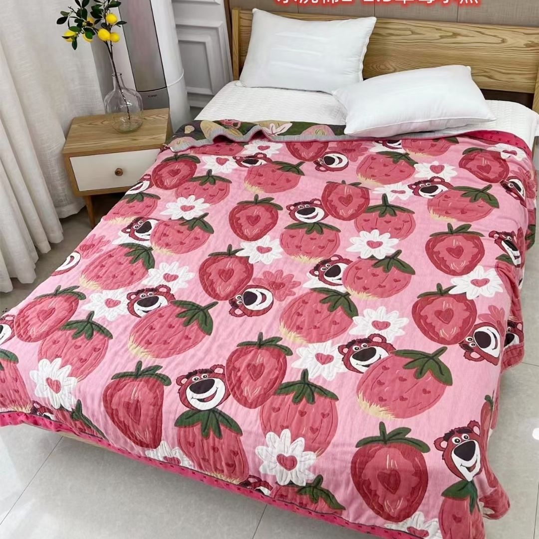 新款多層紗布草莓純棉