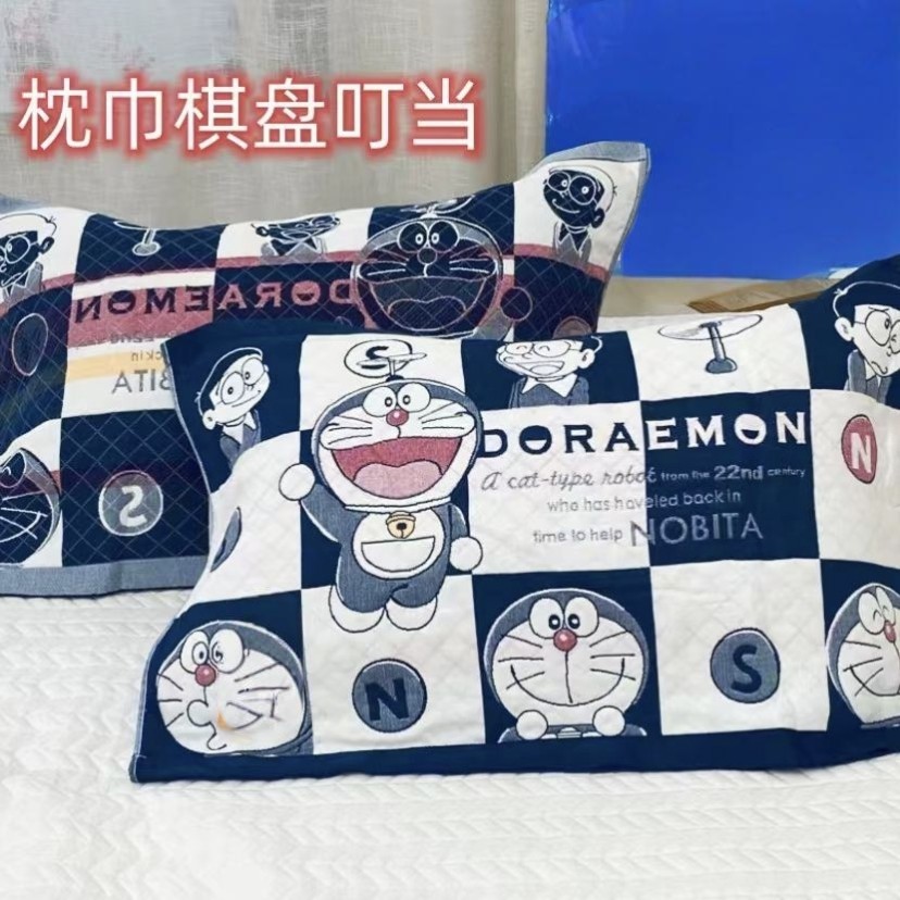 新款哆啦a梦八层纯棉纱布枕巾可爱单人大枕头巾成人易洗情侣时尚