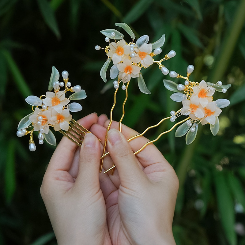 Phụ kiện tóc hán phục kẹp đôi phong cách cổ phụ kiện khí chất cổ điển tua rua siêu tiên nữ trang sức cổ đại phụ kiện tóc tua rua nữ
