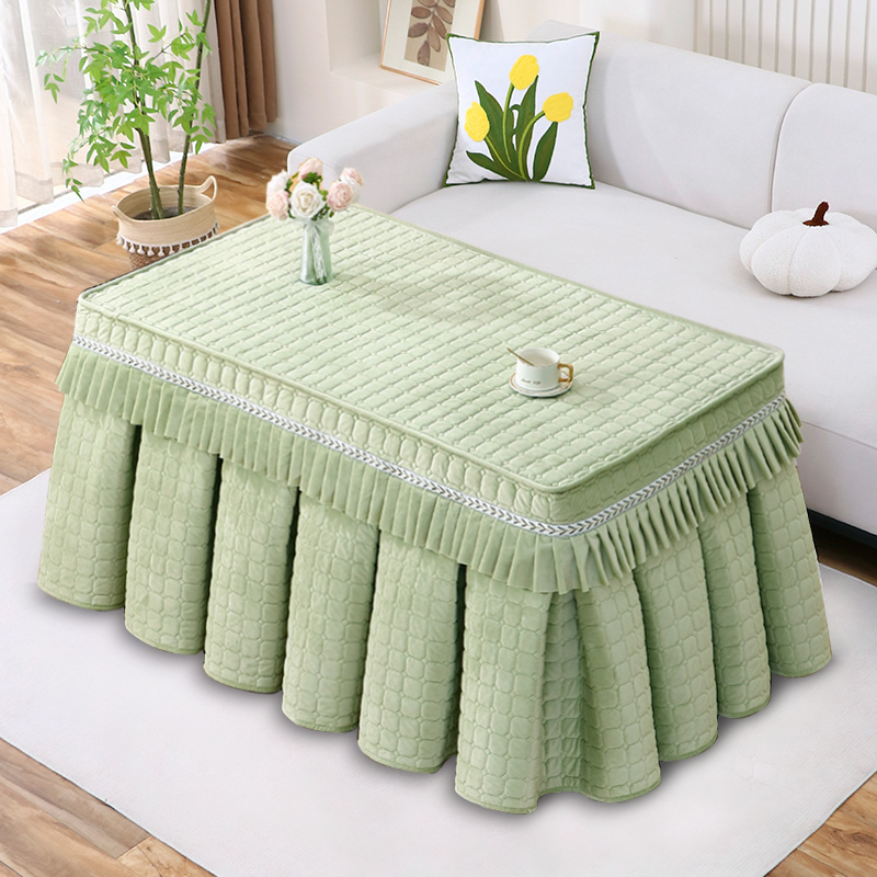 冬季新款奶油风加绒加厚长方形取暖桌电炉烤火被子不掉毛桌罩围布