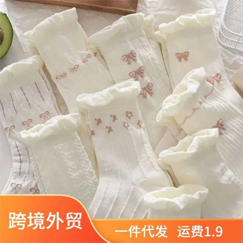 秋季可爱花边袜子女袜ins潮百搭高颜值森系lolita中筒袜日系学生