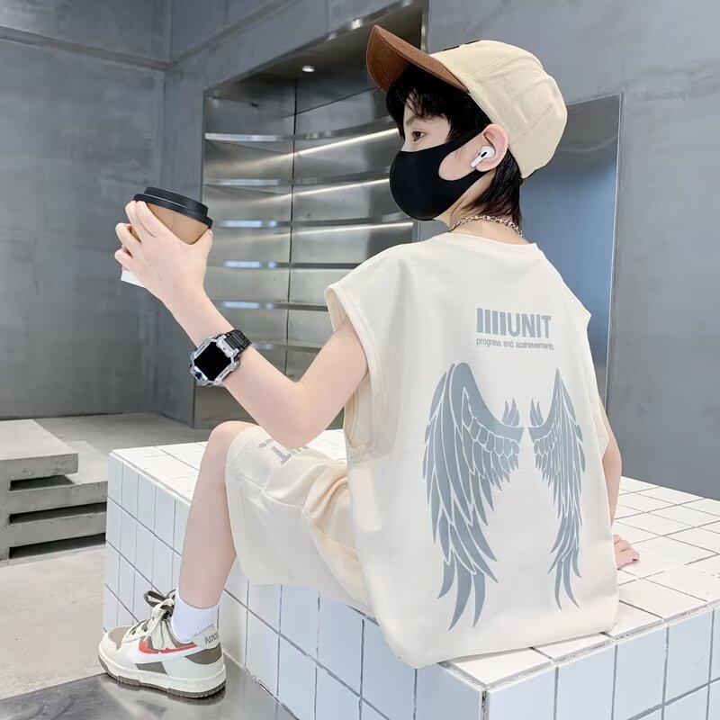 男童夏装套装2025新款中大童儿童帅气时髦男孩夏季背心无袖薄款潮