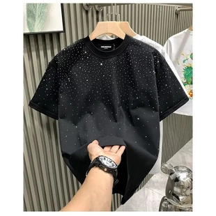 轻熟风星空短袖 满天星烫钻宽松微潮体恤Tee男上衣T恤2024年