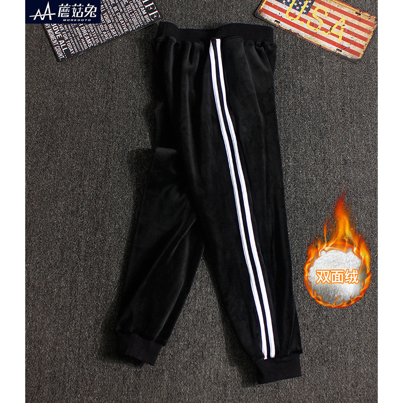 胖童加绒裤子一体绒男大童加厚长裤冬季男孩加肥加大双面绒保暖裤