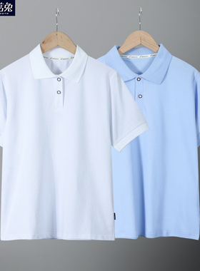 男童短袖t恤polo领夏季薄款中大童儿童白色短袖t恤学生班服胖男孩