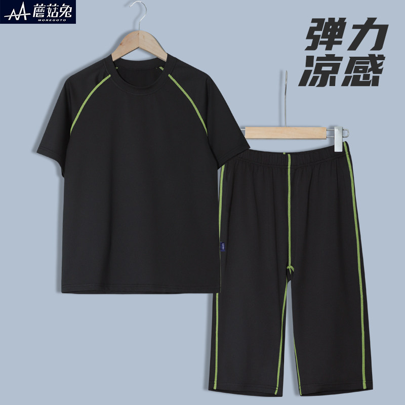 胖童紧身衣男童跑步运动短袖套装篮球足球速干衣七分裤健身训练服