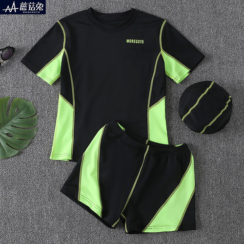 蘑菇兔胖男童泳衣三件套加肥加大