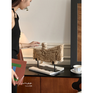 屿陌法式复古千里马石雕摆件新中式轻奢高级感客厅玄关装饰品