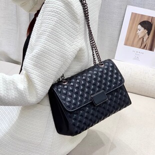 香港品牌正品真皮高级感小香风菱格链条包通勤女士单肩腋下包斜挎